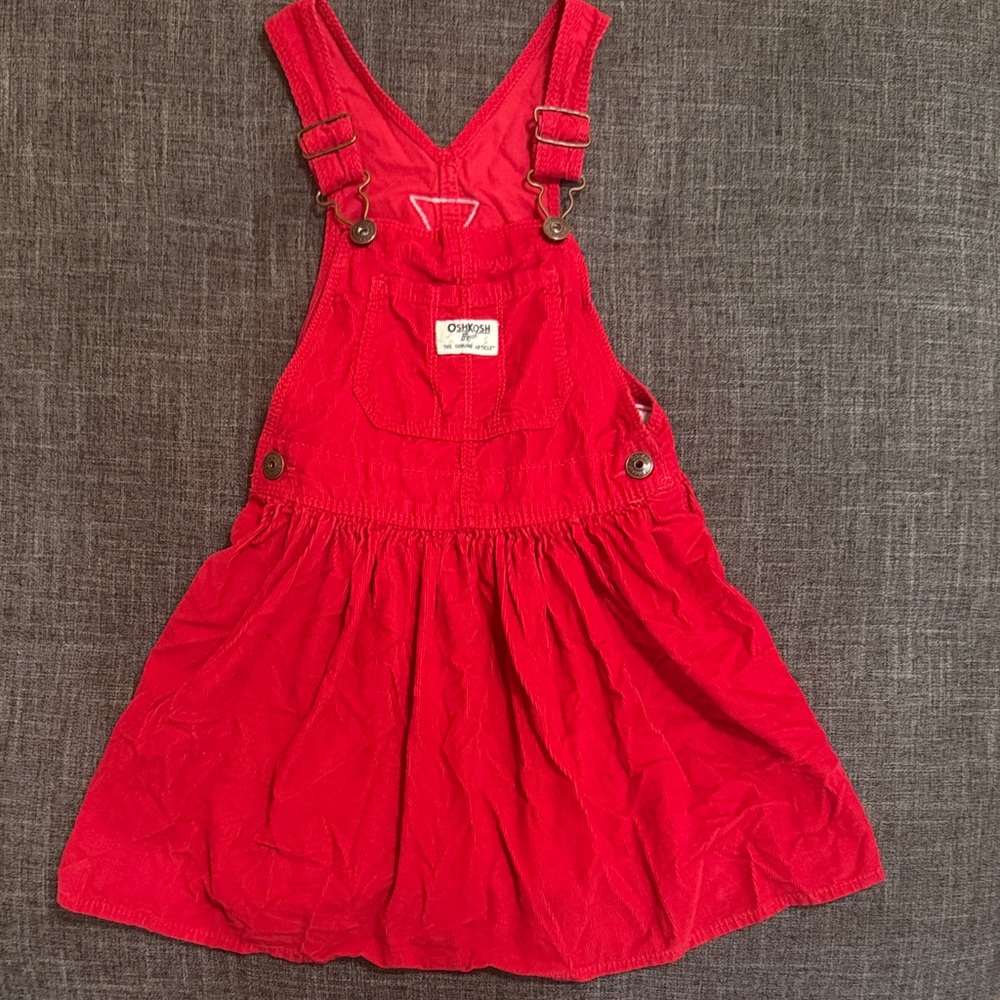 OshKosh B'gosh Red Corduroy Jumper Dress Girls 5T Pinafore Overall Dress